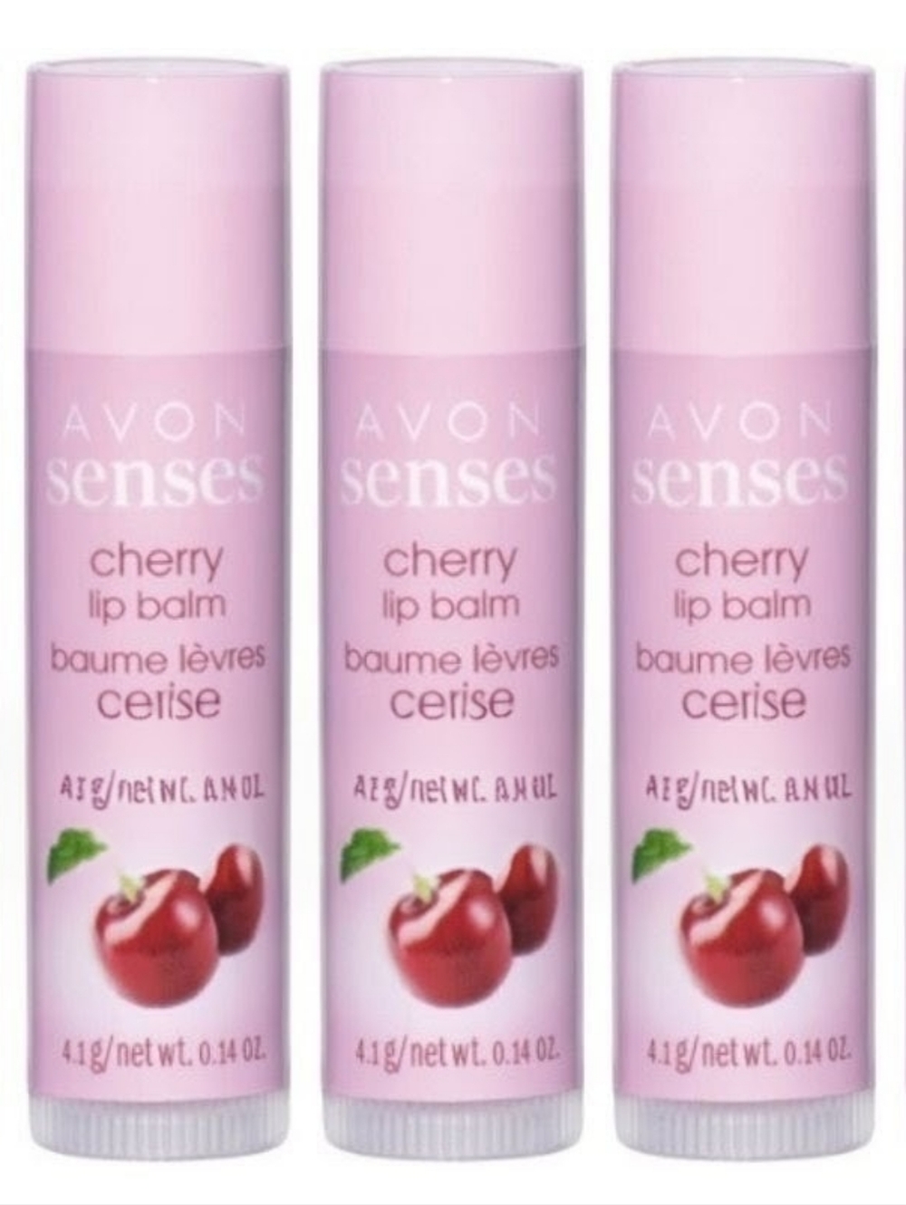 Set of THREE Avon CHERRY Senses Lip Balms